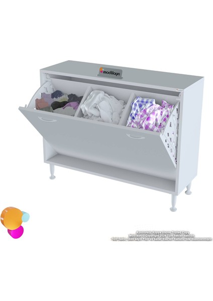 Magno 3 Kirli Çamaşır Sepetli Dolap Banyo Düzenleyici Dolap Çok Amaçlı Organizer Dolap 95x75x32,5 cm fırsatları