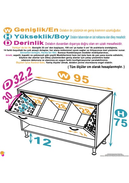 Magno 3 Kirli Çamaşır Sepetli Dolap Banyo Düzenleyici Dolap Çok Amaçlı Organizer Dolap 95x75x32,5 cm