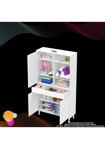 Kayra Banyo ve Mutfak Dolabı Çok Amaçlı Dolap Tek Çekmeceli 3 Kapaklı 5 Raf 8 Bölme 75X173X32,5 cm indirimleri