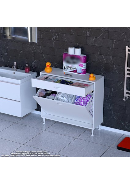 Mira 3 Göz Sepetli Dolap Kirli Çamaşır Dolabı Düzenleyici Dolap 100X88X32,5 cm