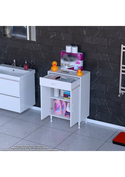 Mira Banyo ve Mutfak Çok Amaçlı Dolap 2 Kapaklı Tek Çekmeceli 1 Raf 2 Bölmeli Dolap 60X88X32,5 cm
