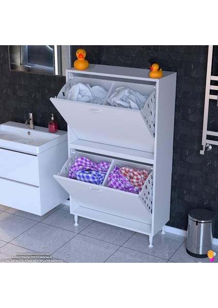 İLKİM Modern Çamaşır Ünitesi, 80x138x32,5 cm Gizli 4 Göz Minimalist Akıllı Sepetli Dolap