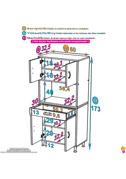 Aster Mutfak Ve Banyo Dolabı 60 cm Tek Çekmece 4 kapak ve 5 raflı Çok Amaçlı Dolap 60x173x32,5 cm fırsatları