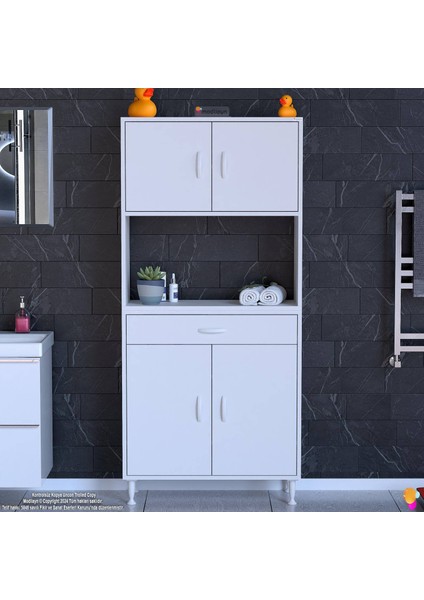 Aster Banyo Dolabı 80x173x32,5cm 1 çekmece 4 kapak ve 6 raflı Dolap modelleri