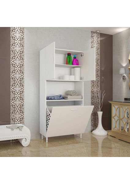 Bella Kirli Çamaşır Sepetli Çok Amaçlı Dolap Banyo Dolabı 75x160x32,5 Cm fırsatları