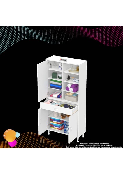 Kayra Banyo ve Mutfak Dolabı Çok Amaçlı Dolap Tek Çekmece 3 Kapak 7 Raf 10 Bölme 85X173X32,5 cm fırsatları