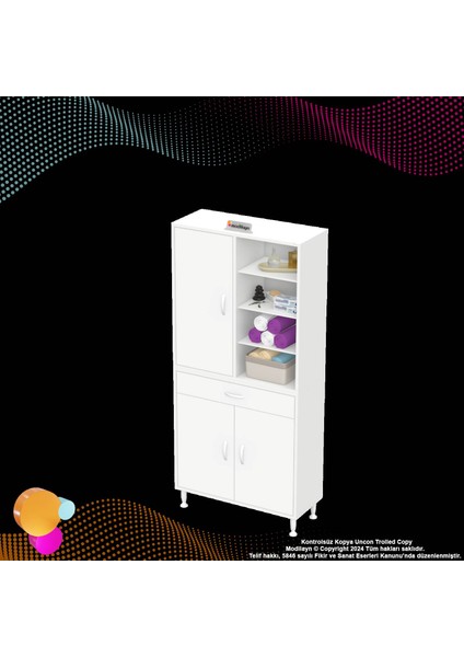Kayra Banyo ve Mutfak Dolabı Çok Amaçlı Dolap Tek Çekmece 3 Kapak 7 Raf 10 Bölme 85X173X32,5 cm indirimleri