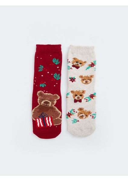 Yeni Sezon Yılbaşı Temalı Kız Çocuk Havlu Soket Çorap 2'li
