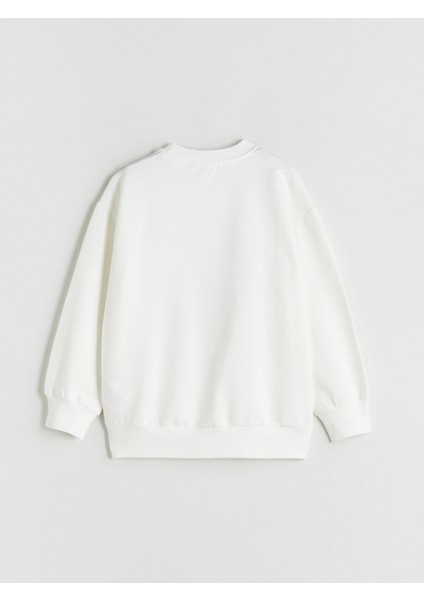 Yeni Sezon Bisiklet Yaka Stitch ve Angel Baskılı Kız Çocuk Sweatshirt modelleri