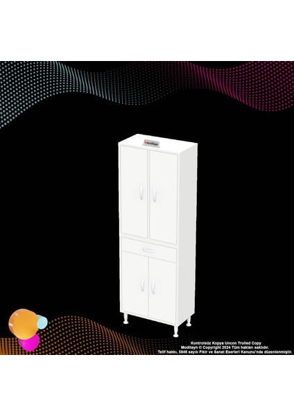 Bellis Banyo ve Mutfak Dolabı 65 cm Tek Çekmece 4 Kapak 7 Raf 10 Bölme 65x173x32,5 cm