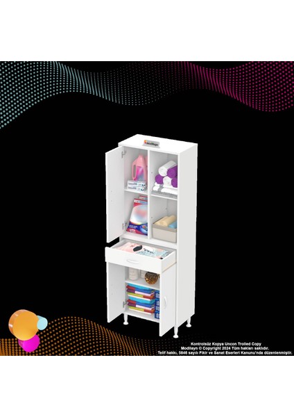 Kayra Banyo ve Mutfak Dolabı Çok Amaçlı Dolap Tek Çekmece 3 Kapak 3 Raf 6 Bölme 60X173X32,5 cm fırsatları