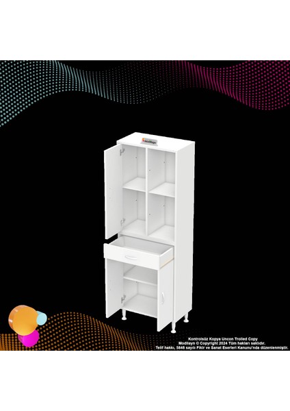 Kayra Banyo ve Mutfak Dolabı Çok Amaçlı Dolap Tek Çekmece 3 Kapak 3 Raf 6 Bölme 60X173X32,5 cm