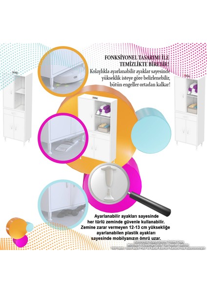 Kayra Banyo ve Mutfak Dolabı Çok Amaçlı Dolap Tek Çekmece 3 Kapak 3 Raf 6 Bölme 60X173X32,5 cm