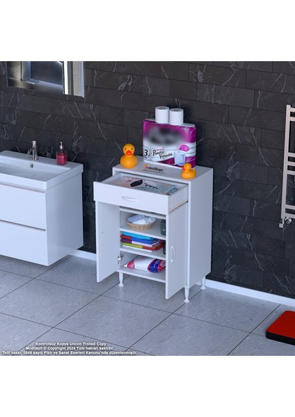 Mira Banyo ve Mutfak Çok Amaçlı Dolap 1 Çekmece 2 Kapaklı 3 Raflı 4 Bölmeli Dolap 60X88X32,5 cm