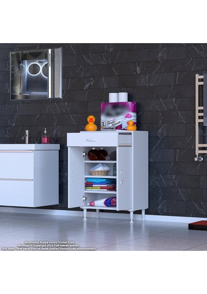 Mira Banyo ve Mutfak Çok Amaçlı Dolap 1 Çekmece 2 Kapaklı 3 Raflı 4 Bölmeli Dolap 60X88X32,5 cm modelleri
