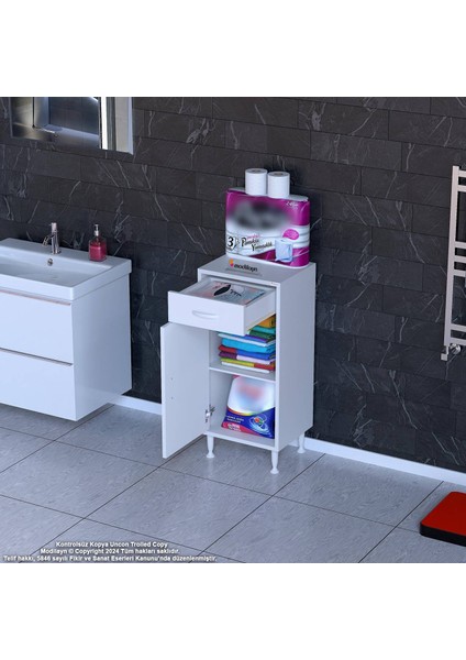 Mira Banyo ve Mutfak Dolabı Çok Amaçlı Dolap Tek Çekmece 1 Kapak 1 Raf 2 Bölme 45X88X32,5 cm