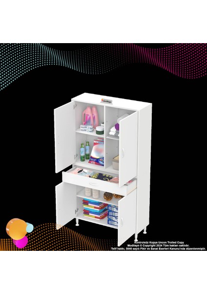 Sare Tek Çekmece 4 Kapak Banyo ve Mutfak Dolabı 3 Raf 6 Bölmeli Dolap 95x173x32,5 cm indirimleri