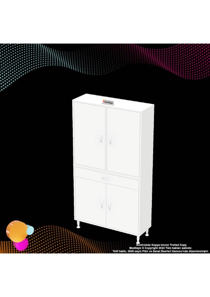 Sare Tek Çekmece 4 Kapak Banyo ve Mutfak Dolabı 3 Raf 6 Bölmeli Dolap 95x173x32,5 cm