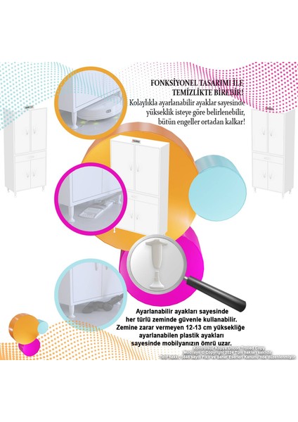 Bellis Banyo ve Mutfak Dolabı 100 cm Tek Çekmece 4 Kapak 7 Raf 10 Bölme 100x173x32,5 cm
