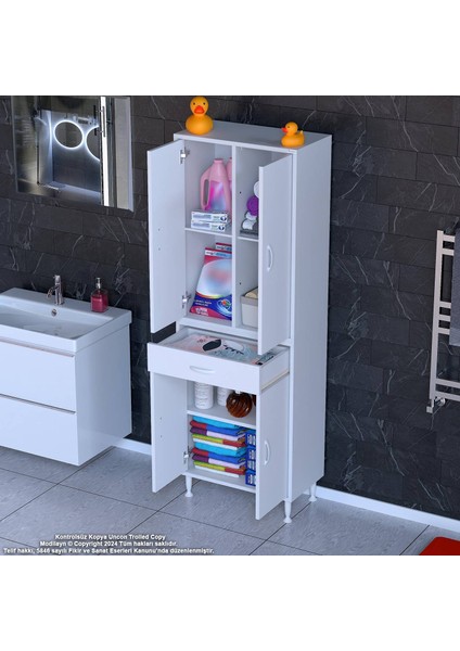 Sare 6 Bölmeli Banyo ve Mutfak Dolabı Tek Çekmece 4 Kapak 3 Raf 70x173x32,5 cm