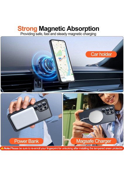 Samsung Galaxy S24 Ultra Uyumlu Ekran Koruyucu Kılıf Magsafe Sarj Desteği Kamera Çıkıntılı Mat Kapak