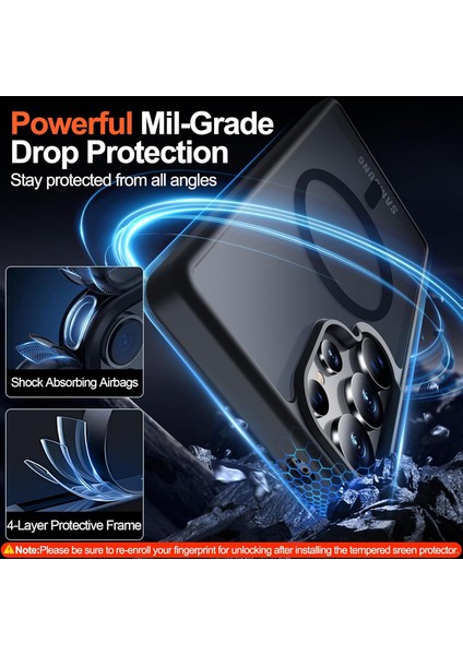 Samsung Galaxy S24 Ultra Uyumlu Ekran Koruyucu Kılıf Magsafe Sarj Desteği Kamera Çıkıntılı Mat Kapak