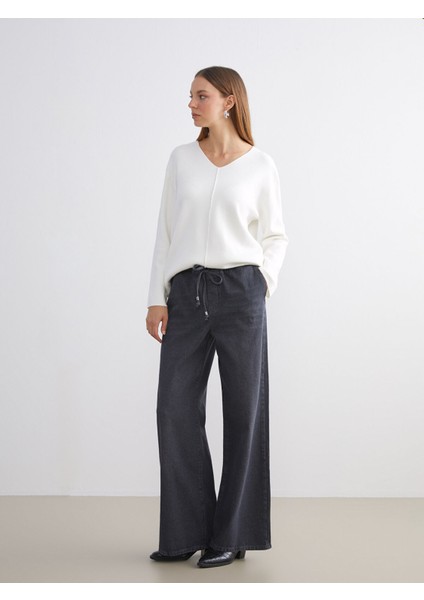 Yeni Sezon Beli Lastikli Wideleg Kadın Jean Pantolon