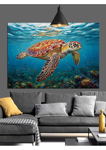 Okyanus Derinliklerinde Yüzen Deniz Kaplumbağası Dekoratif Kanvas - Mdf Ahşap Tablo fiyatları