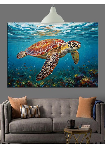 Okyanus Derinliklerinde Yüzen Deniz Kaplumbağası Dekoratif Kanvas - Mdf Ahşap Tablo modelleri
