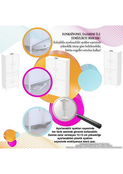 Sare 1 Çekmece Banyo ve Mutfak Dolabı 4 Kapak 3 Raflı 6 Bölme 65x173x32,5 cm fırsatları