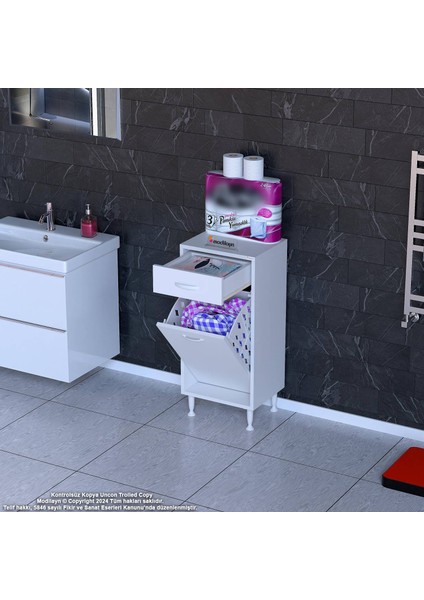 Mira Mutfak ve Banyo Dolabı 40 cm Tek Göz Sepetli Çok Amaçlı Kirli Çamaşır Dolabı 40X88X32,5 cm