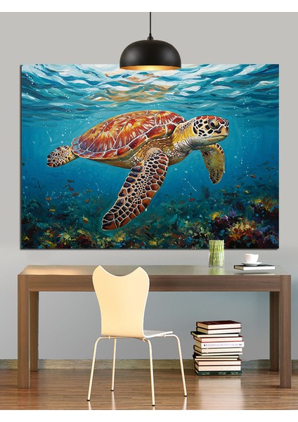 Okyanus Derinliklerinde Yüzen Deniz Kaplumbağası Dekoratif Kanvas - Mdf Ahşap Tablo fırsatları