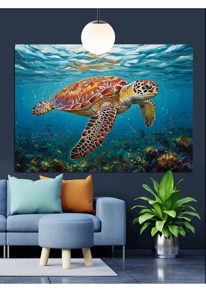 Okyanus Derinliklerinde Yüzen Deniz Kaplumbağası Dekoratif Kanvas - Mdf Ahşap Tablo indirimleri