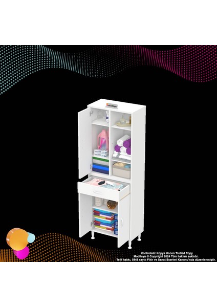 Kayra Banyo ve Mutfak Dolabı Çok Amaçlı Dolap Tek Çekmece 3 Kapak 5 Raf 8 Bölme 60X173X32,5 cm fırsatları