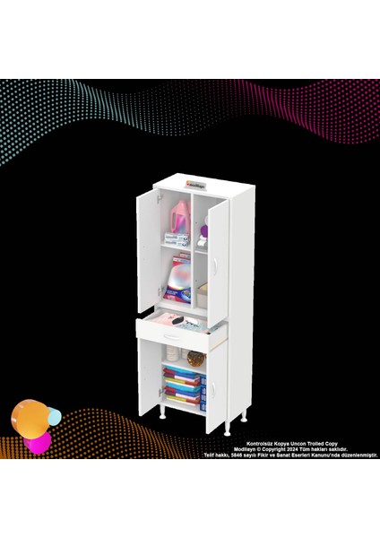 Sare Banyo ve Mutfak Dolabı Çok Amaçlı Dolap 1 Çekmece 4 Kapak 3 Raflı 6 Bölme 60X173X32,5 cm fırsatları