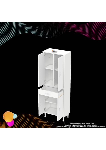 Sare Banyo ve Mutfak Dolabı Çok Amaçlı Dolap 1 Çekmece 4 Kapak 3 Raflı 6 Bölme 60X173X32,5 cm