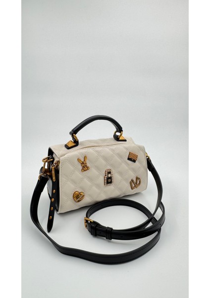 Krem Siyah Ayaralanabilir Askılı Kapitone El Çantası Orijinal Levidor Premium Çanta modelleri