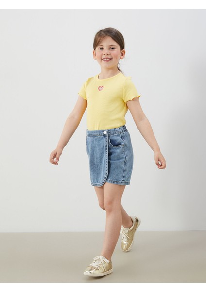 Yeni Sezon Beli Lastikli Kız Çocuk Jean Şort Etek