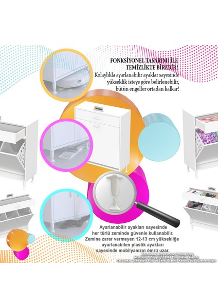 Arden 3 Göz Sepetli Dolap Kirli Çamaşır Dolabı 95 cm Düzenleyici Dolap 95x88x32,5 Cm