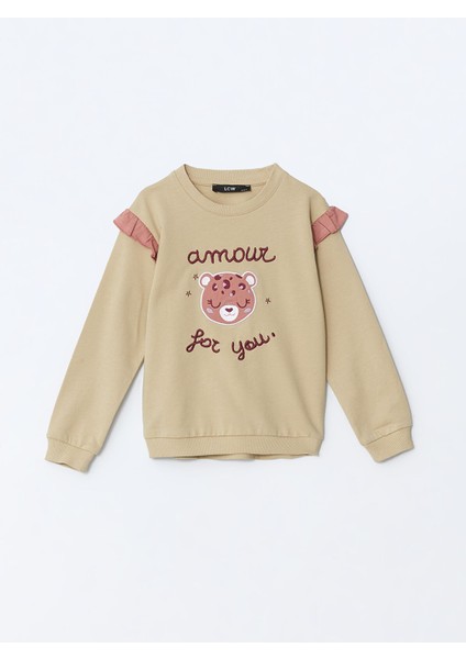 Yeni Sezon Bisiklet Yaka Uzun Kollu Baskılı Kız Bebek Sweatshirt