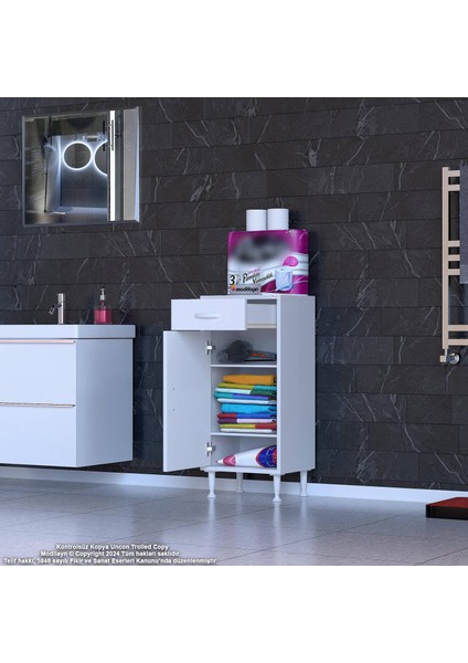 Mira Banyo ve Mutfak Dolabı Çok Amaçlı Dolap Tek Çekmece 1 Kapak 2 Raf 3 Bölme 50X88X32,5 cm modelleri