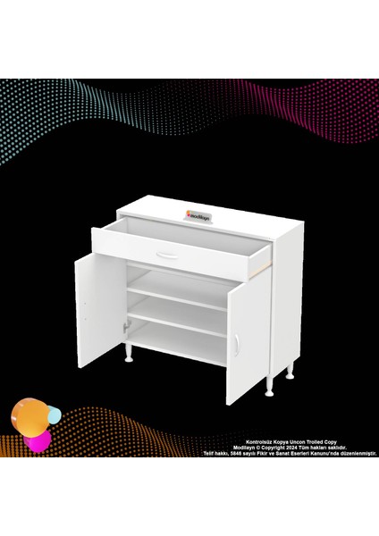 Mira Banyo ve Mutfak Çok Amaçlı Dolap Tek Çekmece 2 Kapaklı 3 Raf 4 Bölmeli Dolap 95X88X32,5 cm