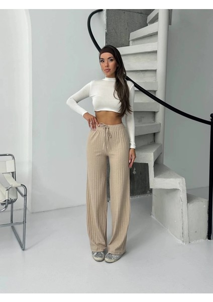 Fitilli Şardonlu Pantolon Bej