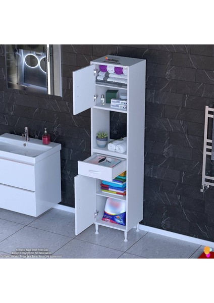 Azra Mutfak ve Banyo Dolabı Tek Çekmece 2 Kapak ve 5 Raflı Çok Amaçlı Dolap 35X173X32,5 cm