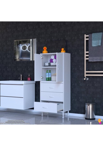 Esil Çok Amaçlı Dolap Kapak Içi Çift Raflı ve 3 Çekmeceli Düzen Harikası Dolap 60X138X32,5 cm modelleri