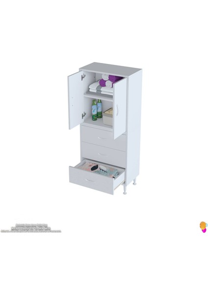 Esil Çok Amaçlı Dolap Kapak Içi Çift Raflı ve 3 Çekmeceli Düzen Harikası Dolap 60X138X32,5 cm fırsatları