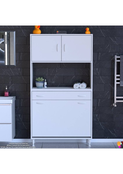 Azra Tek Çekmece 3 Göz Sepetli ve 3 Raf Banyo ve Mutfak Dolabı Çok Amaçlı Dolap 95X173X32,5 cm fiyatları