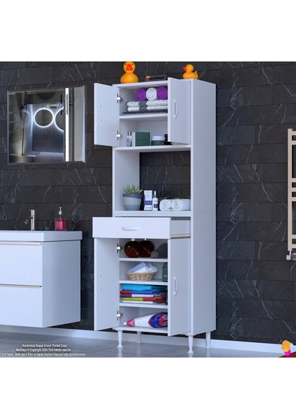 Azra Mutfak ve Banyo Dolabı Tek Çekmece 4 Kapak ve 7 Raflı Çok Amaçlı Dolap 55X173X32,5 cm fiyatları