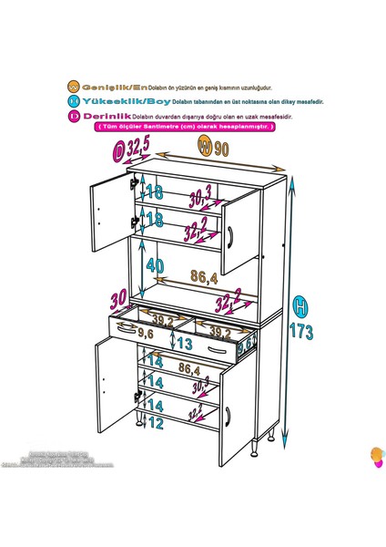 Aster Mutfak Ve Banyo Dolabı 90x173x32,5 cm Tek Çekmece 4 kapak ve 7 raflı Çok Amaçlı Dolap fiyatları