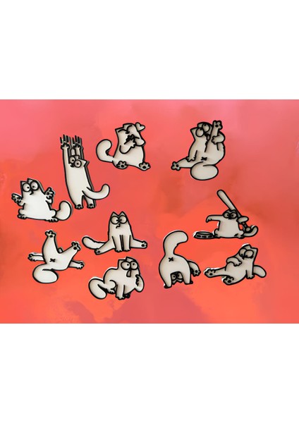 Simon's Cat Magnet 10'lu Set- Kedi Magnet - Buzdolabı Süsü